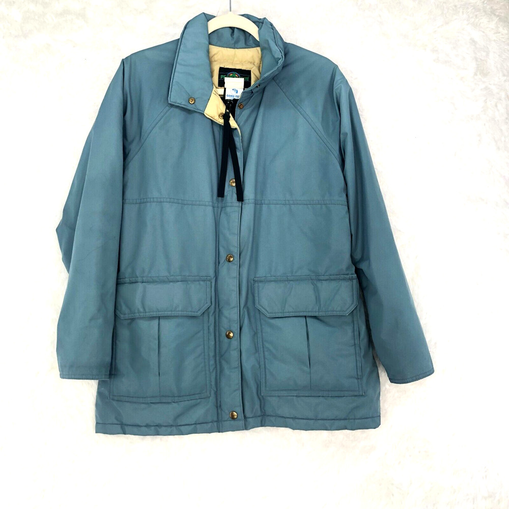 VINTAGE REI Jacket Womens Large 14 Gortex Blue Green Long Rain Coat RARE 90s